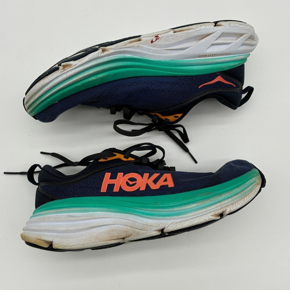 Hoka Bondi 8 Mens Running Shoes Navy Blue Teal Orange Size 9.5 1123202